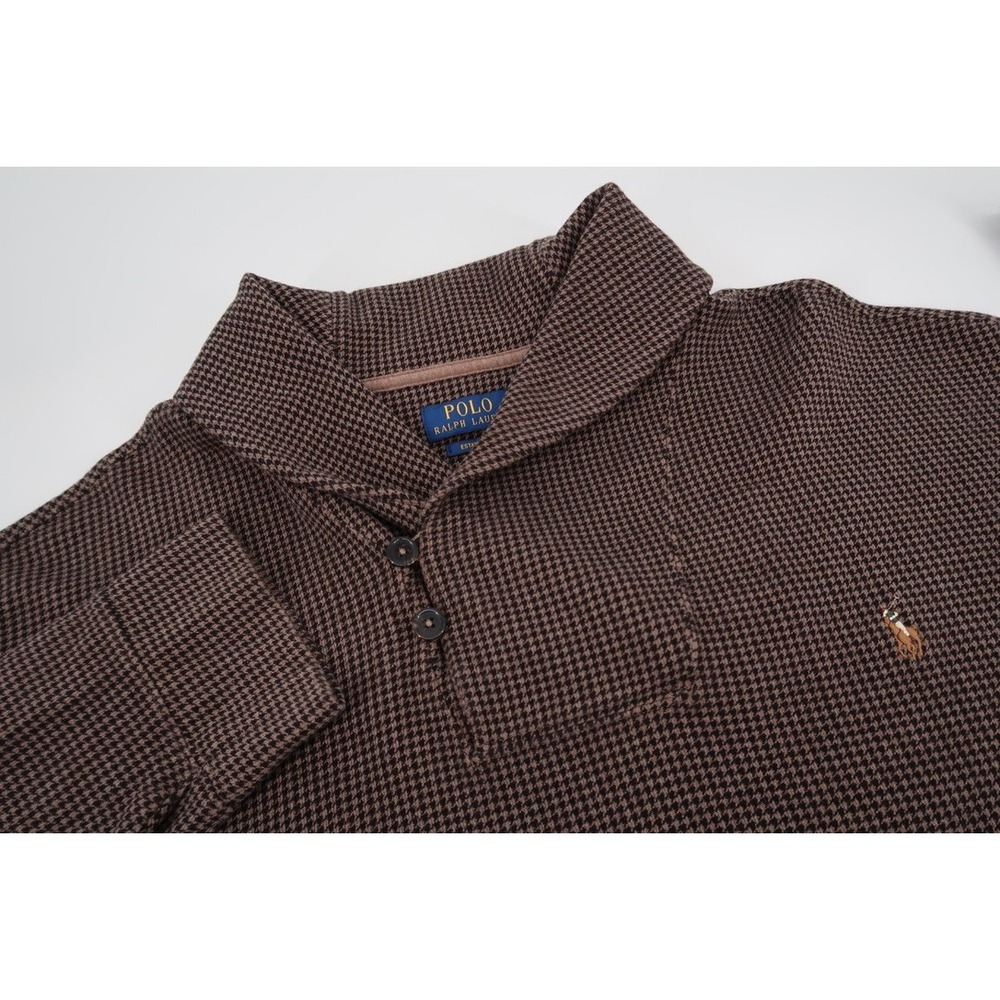 Ralph Lauren Brown Houndstooth Shawl Collar Sweater